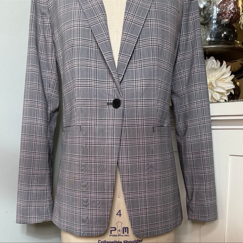 Banana Republic Long & Lean Grey & Lilac Glen Plaid Wool Blazer Jacket Size 6 - Picture 4 of 11
